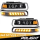 Pair Black LED DRL Headlights For 1999-2002 Chevy Silverado 00-06 Tahoe Suburban