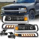 LED Headlight Bumper Lamp Fog Lights Combo For 99-02 Chevy Silverado 00-06 Tahoe
