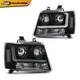 LED DRL Headlights Fit For 2007-2014 Chevy Avalanche Tahoe Suburban Clear/Black 