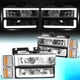 For 1994-2000 Chevy C/K Pickup Suburban Tahoe C-LED DRL Headlights Chrome/Amber