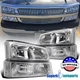 Fits 2003-2006 Chevy Silverado 1500 2500 3500 Clear Headlights+Bumper Lamp 03-06