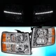 FOR 2007-2014 CHEVY SILVERADO PAIR LED DRL STRIP HEADLIGHT/LAMPS CHROME/AMBER FOR 2007-2014 CHEVY SILVERADO PAIR LED DRL STRIP HEADLIGHT/LAMPS CHROME/AMBER