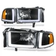 For 1994-2002 Dodge Ram 1500 2500 3500 Black/Amber Headlights Dual L-Pattern