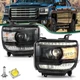 For 2014-2018 GMC Sierra 1500 2500HD W/LED DRL Black Halogen Headlamp Headlight 