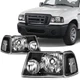 Headlights Assembly For Ford Ranger 2011-2001 Black Clear Lens Left+Right Pair