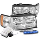 FOR 97-99 CADILLAC DEVILLAC CHROME REPLACEMENT HEADLIGHTS W/BLUE LED DRL+HID KIT
