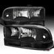 Fit 1998-2004 Chevy S10 Blazer Pickup Euro Black HeadLights+Bumper Lamps Pair