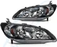 Headlights Assembly For 2004-2005 Honda Civic Driver and Passenger Side Black