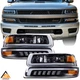 Black LED DRL Head Lights +Bumper Lamp For 1999-2002 Chevy Silverado 00-06 Tahoe