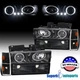 Fits 88-93 GMC Suburban LED Halo Projector Black Headlights Corner Bumper Lamps