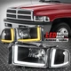 [Switchback Dual L-LED DRL] For 94-02 Dodge Ram 1500-3500 Headlights Black/Clear