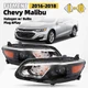For 2016-2018 Chevy Malibu Halogen Headlight Assembly Black with bulb LH+RH Pair