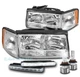 For 97-99 Cadillac DeVille Chrome Headlight Lamp w/DRL Signal+LED Bulb LH+RH Set