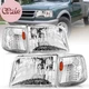 Headlight Assembly （Chrome Housing and Amber Reflector） Set for 1993-1997 Ford R