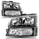 For 2003-2006 Chevy Silverado Avalanche Black Headlights Bumper Lamps 03-06