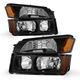 Pair Black Headlights + Bumper Lamps For 2002-2006 Chevy Avalanche 1500 2500 L+R
