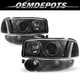 For 2000-2006 GMC Yukon Denali Black Projector Halo Headlights+Bumper Lamps Pair