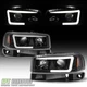 Blk 1999-2006 GMC Sierra Yukon LED Tube Projector Headlights+Bumper Signal Lamps