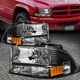 FOR 97-04 DODGE DAKOTA DURANGO 1PC BLACK HOUSING AMBER CORNER HEADLIGHTS LAMPS