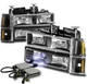 94-98 GMC C/K 1500 2500 SUBURBAN SIERRA HEADLIGHTS LAMPS W/BUMPER+10K HID BLACK