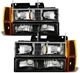 Black 1994-1998 GMC Sierra Yukon Suburban Bumper Signal Corner Lamps+Headlights