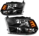 Headlights Assembly Pair for Dodge Ram 2009-2018 Black Housing Lamp Replacement