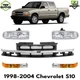 Front Grille Assembly Black w/ Chrome Trim & Headlights For 98-04 Chevrolet S10
