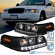 Fit 1998-2011 Ford Crown Victoria Projector Headlights Black Head Lamp LED Strip