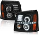 LED Dual Halo Headlights Black Compatible with 2002-2006 Cadillac Escalade All, 
