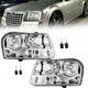 Pair Chrome Halogen Headlights Assembly for 2005-2010 Chrysler 300 L+R W/Bulbs