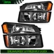 For 2002-2006 Chevy Avalanche Headlights Assembly+Bumper Black Housing Lamp Pair