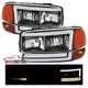 Black Headlights Fits 1999-2006 Sierra 1500 Yukon XL LED Tube Sequential Bumper