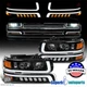 Fo 1999-2002 Chevy Silverado Suburban LED DRL Projector Headlights+Bumper Lights