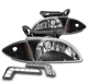 FOR 00-02 CHEVY CAVALIER BLACK HEADLIGHTS HEADLAMP LAMP W/CORNER+BUMPER LED DRL FOR 00-02 CHEVY CAVALIER BLACK HEADLIGHTS HEADLAMP LAMP W/CORNER+BUMPER LED DRL