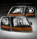 For 97-03 Ford F-150 Harley Davidson Style Headlights w/Corner Light Black LH+RH