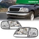 Fits For 1997-2004 Ford F150 Chrome/Clear LED Strip Headlights Headlamps LH+RH
