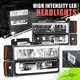 LED Headlight+Signal+Amber Corner Lamp w/ C-Style DRL for Chevy C/K 88-93 Black