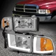 [L-TUBE LED DRL]FOR 94-02 DODGE RAM CHROME HOUSING HEADLIGHT AMBER CORNER LAMPS