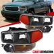 Fit 1999-2006 GMC Sierra Yukon XL Denali Black Headlights+Amber Bumper Lamps