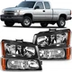 Headlights Assembly For 2003-2007 Chevy Silverado Avalanche 1500 w/Amber