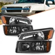 For 2002-2006 Chevy Avalanche Headlight Assembly Black Housing Light+Bumper Lamp