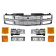 Front Chrome Grille + Headlights + Reflectors For 1995-1999 Chevrolet C/K Series