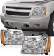 2pcs Headlights For 2007-2014 Chevy Avalanche/Suburban/Tahoe Chrome Halogen Lamp