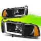 LED DRL Bar Headlight Lamps for Dodge Ram 1500 2500 3500 94-02 Black Amber Pair