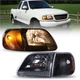 Pairs Headlights Black Clear Projector Headlamps For 1997-2003 Ford F150 F-150