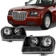 For 2005-2010 Chrysler 300 Black Halogen Black Headlights Assembly Pair Set