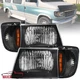 Black Headlights+Turn Signal Corner Lamps Fits 1992-2006 Ford E150 Econoline L+R