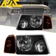 Pair Headlights Assembly For Ford Ranger 2001-2011 Black Housing Amber Reflector