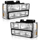 WEELMOTO For 1994-1998 GMC C/K 1500 2500 3500 Yukon Headlights+Bumper Lamps L+R