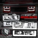 [U-LED DRL] For 88-00 Chevy GMC C/K Headlight+Bumper Turn Signal Lamps Black